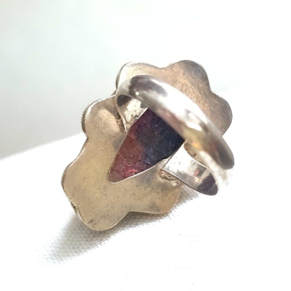 Sterling Silver Peacock Druzy Ring Size 7 Artisan Rainbow Crystal Statement Ring - Picture 7 of 9